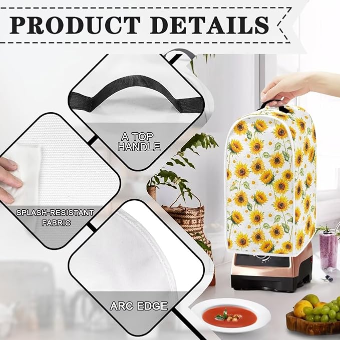 Sunflower Blender Covers for Kitchen Yellow Appliance Cover Washable Anti-Stain Oil-Proof Food Processor Dust Cover Foldable Kitchen Accessory Gift for Friends