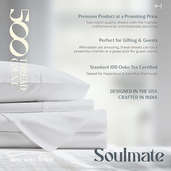 Mayfair Linen 100% Cotton Bed Sheets California King Sheet Set - 500 Thread Count Sheets Cal King Size 4 PC Set (Silver), Soft, Cooling, 16" Deep Pocket Sateen Weave Cotton Bedsheet for Hot Sleepers