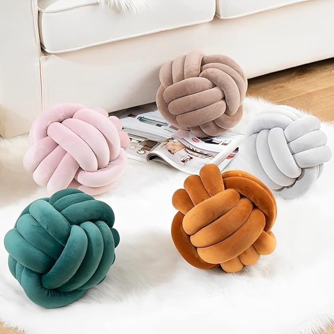 Knot Ball Pillows, Round Throw Pillow Cushion Home Decoration Soft Plush Pillow, Throw Knotted Ball Pillow Handmade Children Room Decoration Round Plush Toy Pillow (Caramel,11"/28cm)
