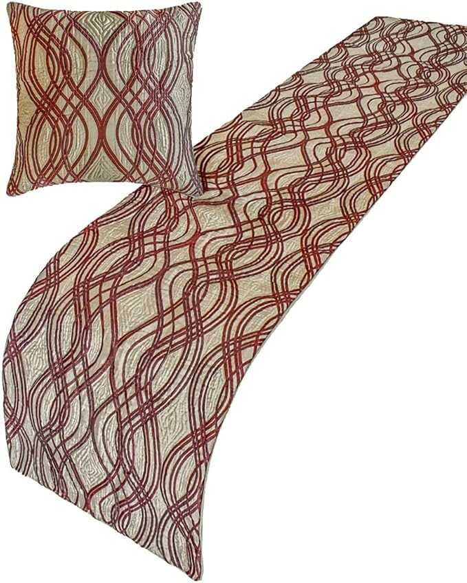 The HomeCentric King/Queen/Twin Brown Decorative Bed Runner CA King 86"x18" Bed Runner with Two Pillow Cover, Quilted, Swirl Pattern Bed Scarf on Satin Fabric - Brown Swirls
