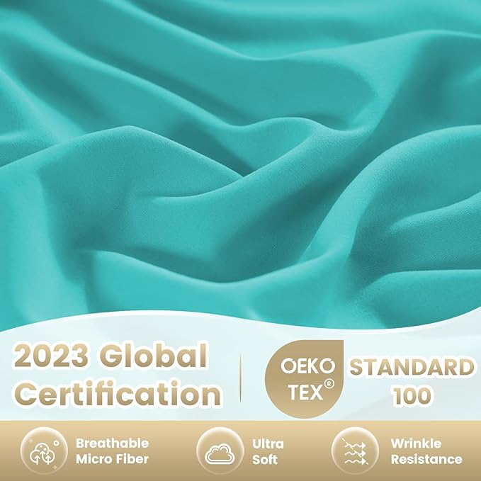 Holtel Luxury Twin Size Sheet Set - 3 Piece Soft Microfiber Sheets for Twin Size Bed, 16" Deep Pocket Easy Care Wrinkle Free Cooling Bedding Sheet and Pillowcase Set, Turquoise