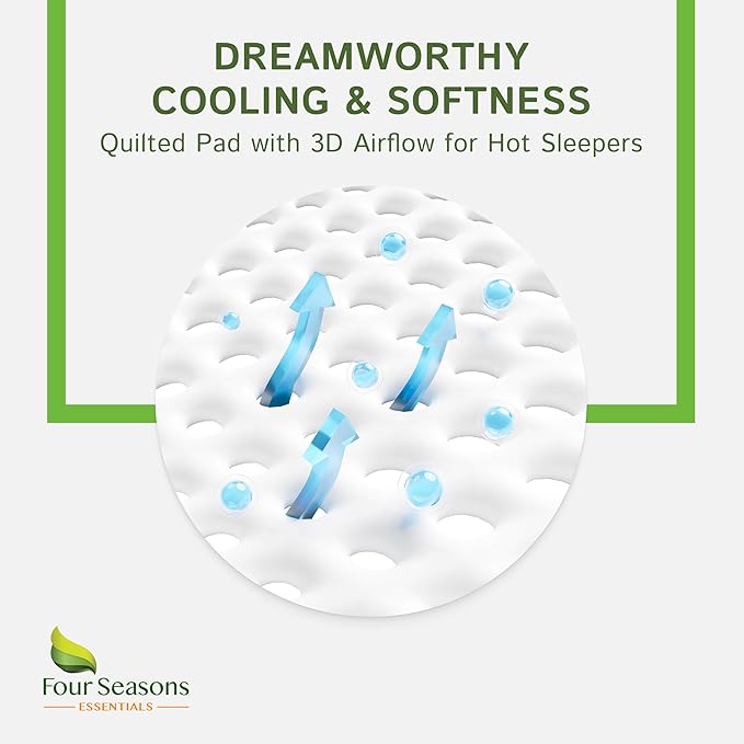 Four Seasons Essentials Queen Size Waterproof Mattress Protector - Cooling Viscose derived from Bamboo Fitted Sheet Mattress Cover - Quilted Jacquard Pad Protects from Dust Allergens
