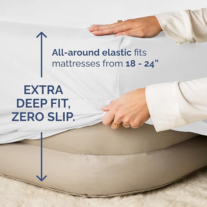 Air Mattress Sheet Set for Twin Size - 3 Piece Breathable & Cooling Sheets w/Extra Deep Pockets - Fits Inflatable & Blow Up Air Mattresses Up to 24 Inches Thick - Ultra Soft & Wrinkle Free - White