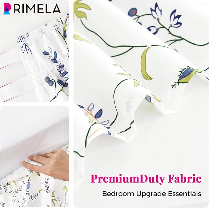 RIMELA Sweet Blueberry Bed Skirt Queen Size 15 Inch Drop, Elastic Bed Skirting for Bed Frame, Bedding Dust Ruffle Easy to Install, Lightweight Wrap Around Adjustable Bedskirt,Bedroom Decor