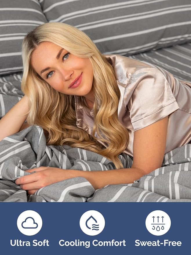 Extra Deep King Fitted Sheet - Hotel Luxury Single Fitted Sheet Only - Easily Fits 18 inch to 24 inch Mattress - Ultra Soft, Wrinkle Free with Extra Deep Pockets - Breathable & Comfy - Grey Stripes