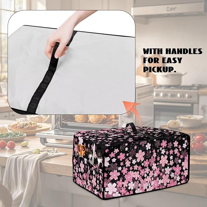 Waterproof Toaster Oven Cover Cherry Blossom Print Dust-Proof Microwave Oven Grill Cover Protector with Top Handle Easy to Clean Decor Accessories for Kitchen, M
