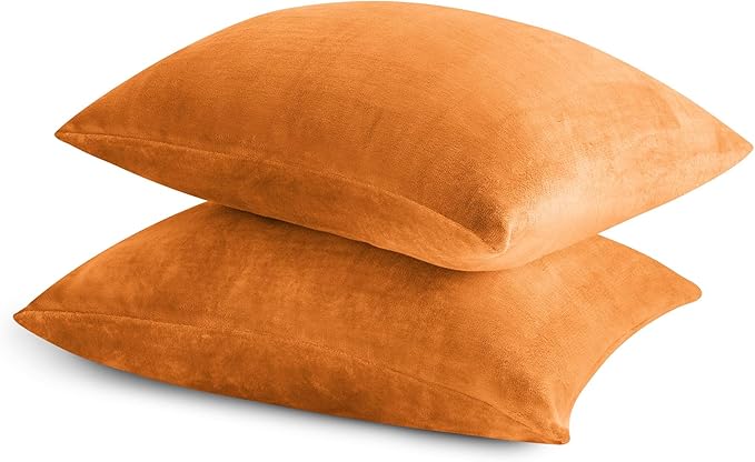BEDELITE Flannel Pillowcases Standard Set of 2, Super Soft Fleece Pillow Case Cover with Zipper for Bedroom, Sofa, Luxury Cozy Fuzzy Velvet Pillow Shams for All Seasons(20x26 Inches, Burnt Orange)