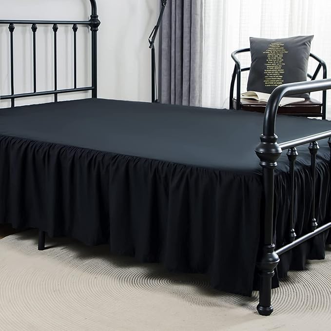 Bed Skirts King Size 14 Inch Ruffled Bed Skirt with Split Corners, 14 Inch Drop Dust Ruffle Bed Skirt with Platform, Black