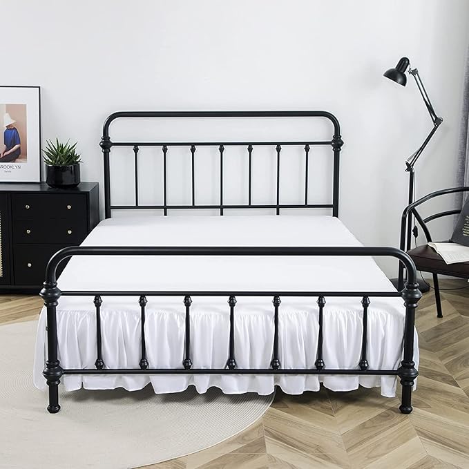 Bed Skirt Ruffled Bed Skirt with Split Corners, 18 Inch Drop Dust Ruffle Bed Skirts with Platform, White, King Size