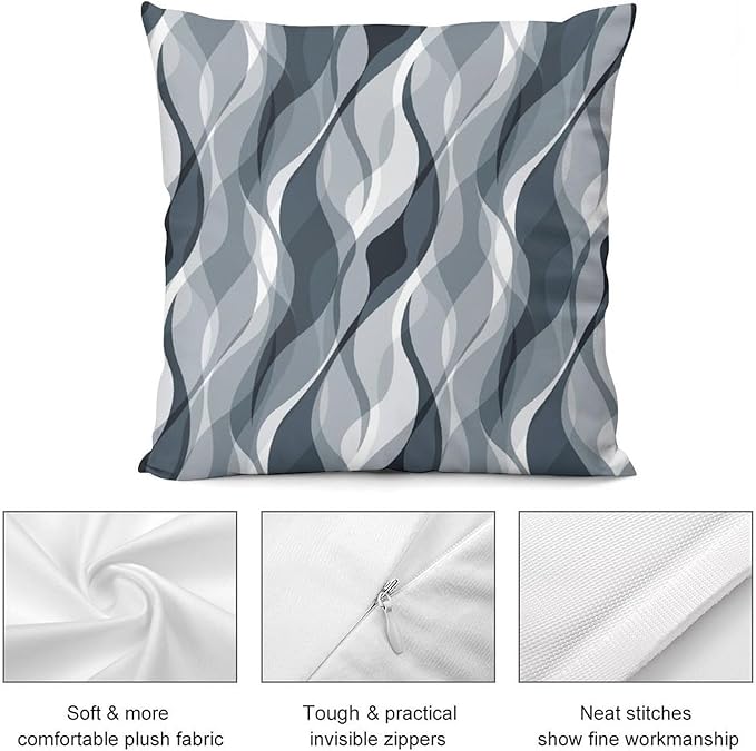 Blue Throw Pillow Covers Modern Abstract Blue and Grey Striped Decorations for Bedroom Living Room Farmhouse Sofa Pillows Bed Couch 12x12 Inch