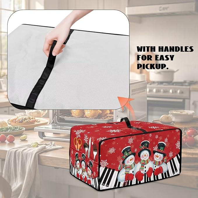 Christmas Air Fryer Toaster Oven Cover with Side Pockets, Holiday Festival Decor Electrical Appliance Cover Kitchen Countertop Accessories and Decor, M, Snowman Piano Keys Snowflake Red