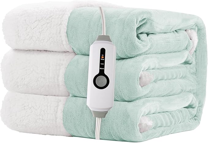 Electric Heated Blanket Throw Size 50"x60" - Dual-Sided with Microplush & Sherpa Fabric, 4 Heat Settings & 3 Hours Auto Off, Machine Washable - Spring Green