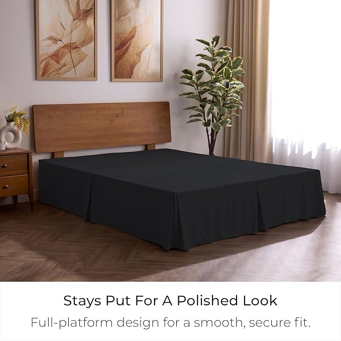 Mellanni Bed Skirt Queen Size - Bed Skirting - 15-Inch Tailored Drop Pleated Dust Ruffle - Hotel Luxury Bedding - Wrinkle, Fade, Stain Resistant - 1 Bedskirt (Queen, Black)