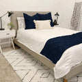 Bed Runner Set - 100% Pure Cotton 800 Thread Count - Luxury 1 Pinch Pleated Bed Runner and 2 Pillow Cover - 3 Piece Pinch Pleated Bed Runner Set King, Navy Blue