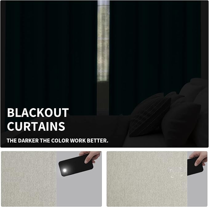 Easy-Going Linen Look Blackout Curtain Grommet Window Curtain Drapes for Bedroom, Living Room Thermal Insulated Room Darkening (2 Panels, 42x84 inch, Beige)