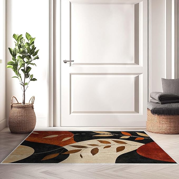 2x3 Entryway Area Rug Black Brown Tan Bathroom Rug Non Slip Machine Washable Low Pile Small Carpet Kitchen Bedroom Door Mat Entrance