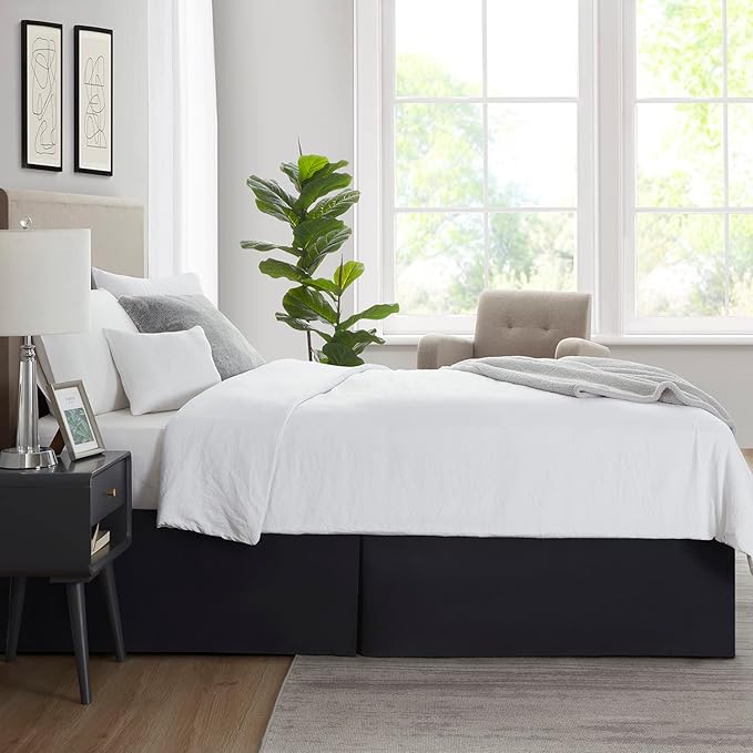 Nestl Black Twin XL Bed Skirt - Twin XL Size Bed Skirt 14 Inch Drop - Brushed Microfiber Bed Skirts - Hotel Quality Pleated Bed Skirt - Shrinkage & Fade Resistant
