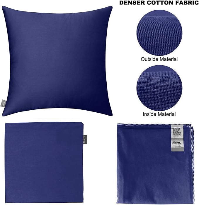 Thmyo 4-Pack 100% Cotton Comfortable Solid Decorative Throw Pillow Case Square Cushion Cover Pillowcase Sublimation Blank Pillow Covers Halloween DIY Throw Pillowcase(26x26inch/66x66cm,Dark Blue)