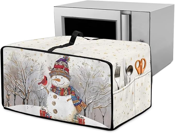 Christmas Air Fryer Toaster Oven Dust Cover Dustproof Convection Oven Cover with Pockets for Small Kitchen Appliances, L, 18.5 x 22.5 x 13 Inches, Snowman Cardinal Bird Tree Star White