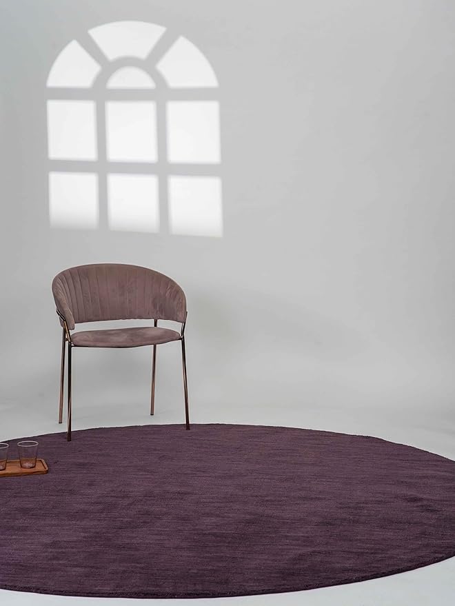 Hand Knotted Loom Wool ECO-Friendly Area Rugs - 10'x10', Round, Purple Color, Solid Plain Design, High Pile Thick Handmade Anti Skid Area Rugs for Living Room, Bed Room (L00111)