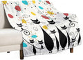 Mid Century Modern Throw Blanket, Atomic Black Cat Starbursts Iconic Sputnik Retro Abstract Geometric 1950s 1960s Throw for Adults Kids Pet, Beige Black 50"x60"