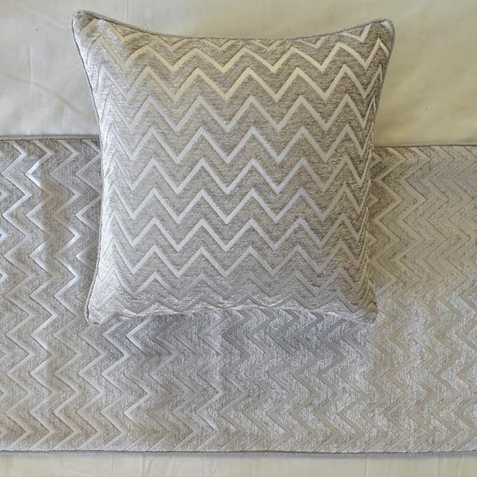 The HomeCentric King/Queen/Twin Silver Decorative CA King 86"x18" Bed Runner Without Pillow Cover, Chevron Bed Scarf on Jacquard Fabric - Silver Gleam Chevron