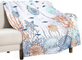 Nautical Coastal Blanket, Starfish Seashell Coral Beach Themed Drapes Ocean Orange Blue Teal Conch Print Throw Blankets for Sofa Couch Bed Room Birthday Decor, 60"x80"