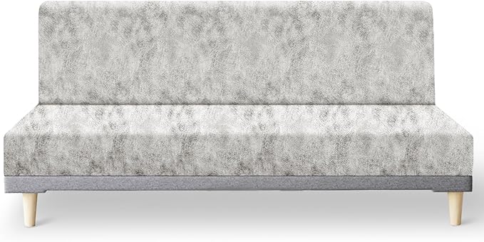 molasofa Leather Like Stretch Futon Slipcover Armless Futon Bed Sofa Cover Furniture Protector with Elastic Bottom, Soft and Washable Futon Cover for Sofa Bed Stay in Place（Medium，Beige）