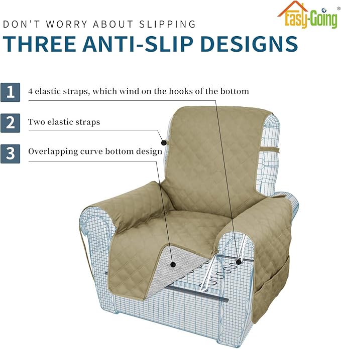 Easy-Going Sofa Slipcover Waterproof Recliner Chair Cover Non-Slip Fabric Couch Cover for Living Room Washable Furniture Protector for Pets Kids Children Dog Cat (Recliner, Sand)