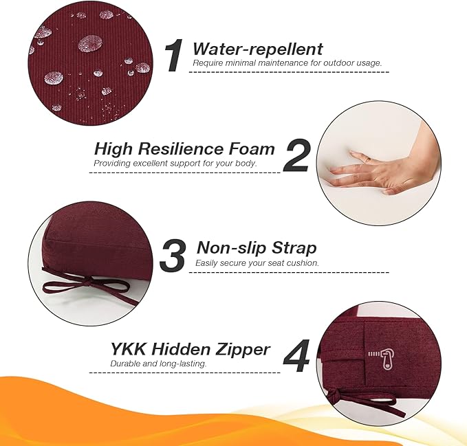 Sunbrella Outdoor High Back Chair Cushion Seat Pads, 44 x 21 Inch Water-Repellent & Fade-Resistant Patio Furniture Cushions with Ties for Adirondack, Rocking Chairs, Spectrum Ruby
