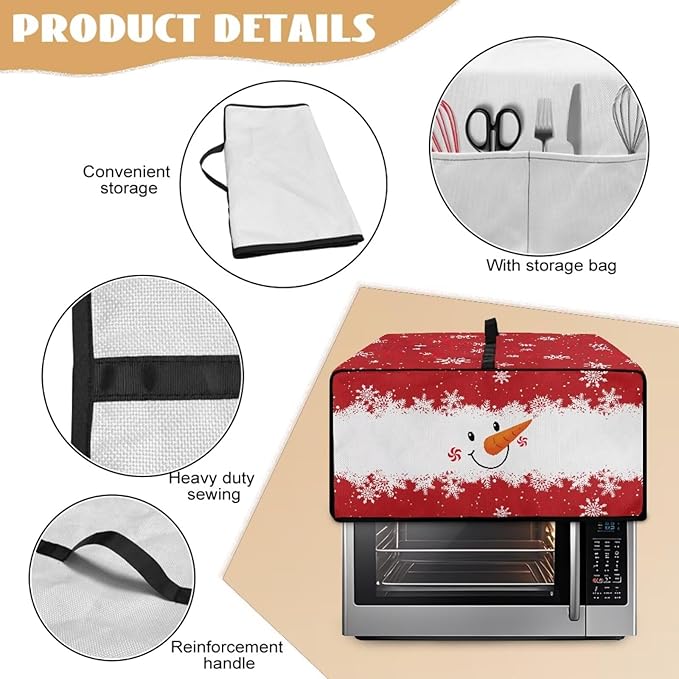 Christmas Countertop Convection Oven Cover Dust Protection Air Fryer Toaster Oven Covers for Home Kitchen Decorations 14.5 x 18.5 x 9 Inches, S, Snowman Face Snowflake Red White