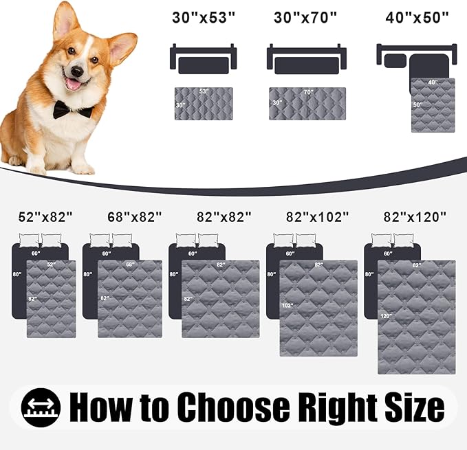 Smiry Waterproof Dog Bed Cover Blanket, Soft Reversible Pet Blanket, Washable Leakproof Cats Dogs Couch Cover for Sofa, Couch, Furniture, Plaid (68x82 Inch, Grey/Dark Grey)