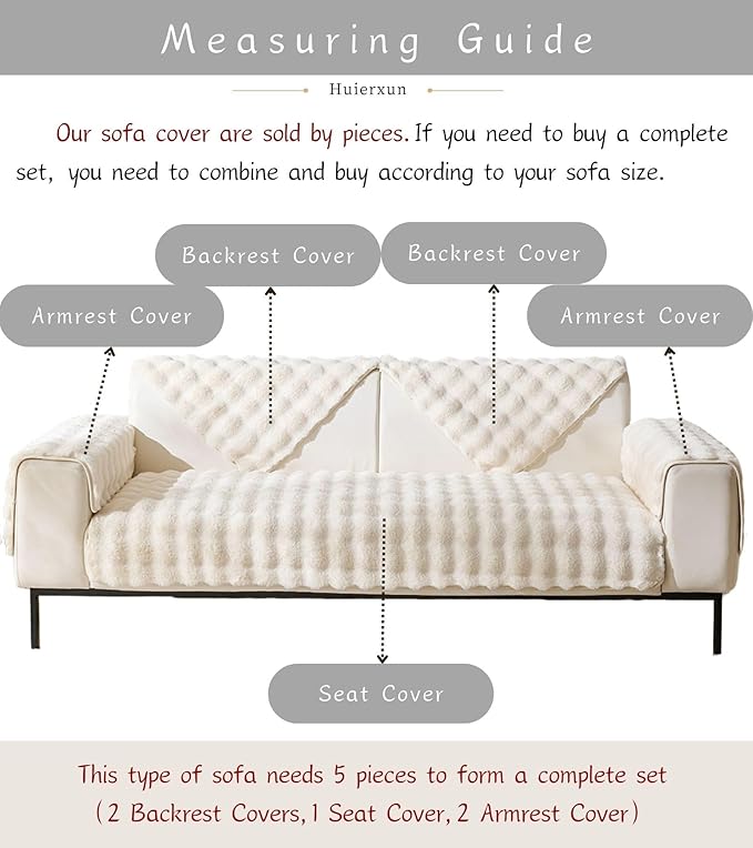 Faux Fur Couch Cover Fuzzy Soft Plush Thick Bubble Sofa Cover Luxury Sectional Couch Covers Luxury Anti-Slip Sofa Slipcover Washable Furniture Protector (Ivory,28"x59")