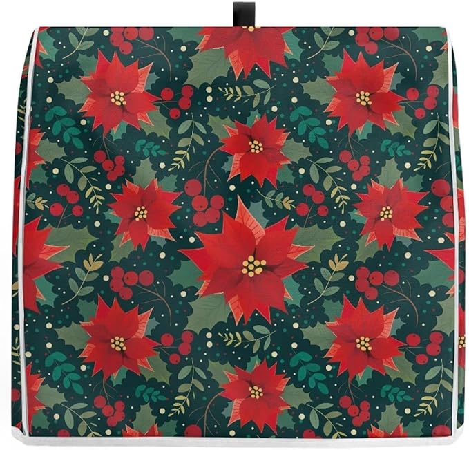 Christmas Stand Mixer Cover Dust Protective Poinsettia Stand Mixer Covers For Kitchen Aid 4.5-5 Quart Mixers Dustproof Cloth Cover for Small Appliance Protector Christmas Decoration