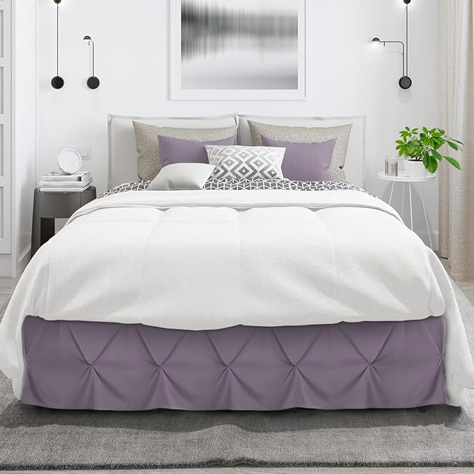 Nestl Grayish Purple Bed Skirt Cal King Size, Pinch Pleat Cal King Bed Skirt, 14" Inch Drop Cal King Bedskirt, Hotel Quality Bed Skirts, Microfiber Bedskirt for Cal King Bed, Grayish Purple Bed Skirt