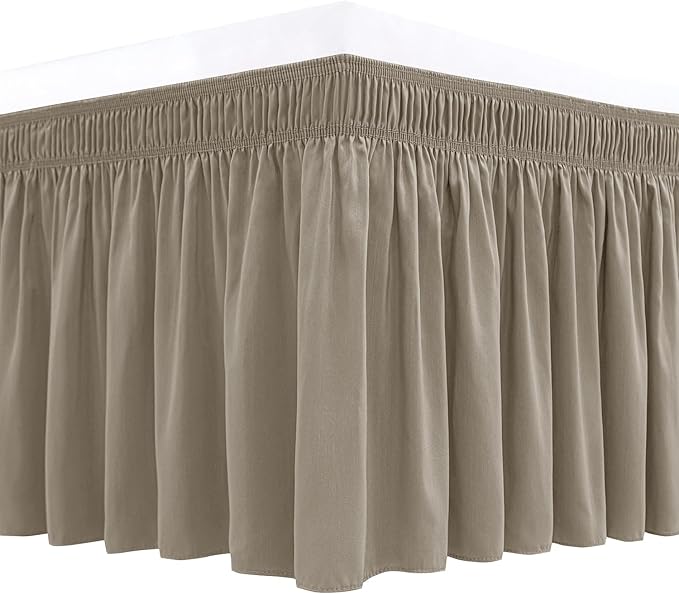 Biscaynebay Wrap Around Bed Skirts for Full & Full XL Beds 15" Drop, Taupe Adjustable Elastic Dust Ruffles Easy Fit Wrinkle & Fade Resistant Silky Luxurious Fabric Machine Washable
