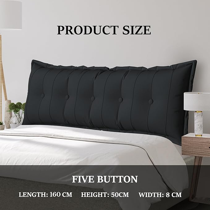 Large Bolster Reading Pillow Queen Backrest Positioning Support Pillow Daybed Cushion Headboard Pillows for Bed Bunk Sofa with Removable Cover, Black, 59x3x20 Inch