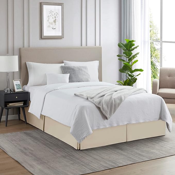Nestl Cream Twin XL Bed Skirt - Twin XL Size 14 Inch Drop - Brushed Microfiber Hotel Quality Pleated Bed Skirt - Shrinkage & Fade Resistant