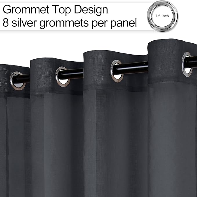 XWZO Dark Grey Sheer Curtains 84 Inches Long for Bedroom, Ring Top Light Filtering Extra Soft Voile Window Curtains with Grommet for Dining Room with Tiebacks, Set of 2 Panels, 52 x 84 Inches Long