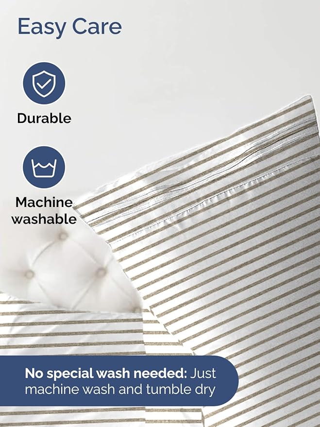 Extra Deep Twin XL Fitted Sheet - Hotel Luxury Single Fitted Sheet Only - Easily Fits 18 inch to 24 inch Mattress - Ultra Soft, Wrinkle Free w/Extra Deep Pockets - Breathable & Comfy - Beige Stripes