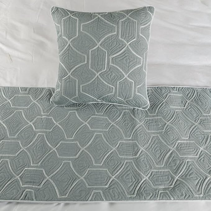 The HomeCentric King Queen Twin Grey Blue Bed Runner Without Pillow Cover, King Size 90"x18" Bed Runner Without Pillow Cover, Linen Quilted Embroidery, Modern Contemporary - Atmosphere