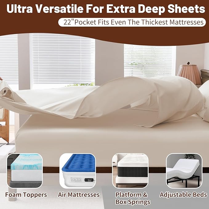 Extra Deep Pocket Queen Sheets 18-24 Inch 1000 Thread Count 100% Egyptian Cotton Sateen Weave Soft Breathable 4 Pieces（Queen,Linen）