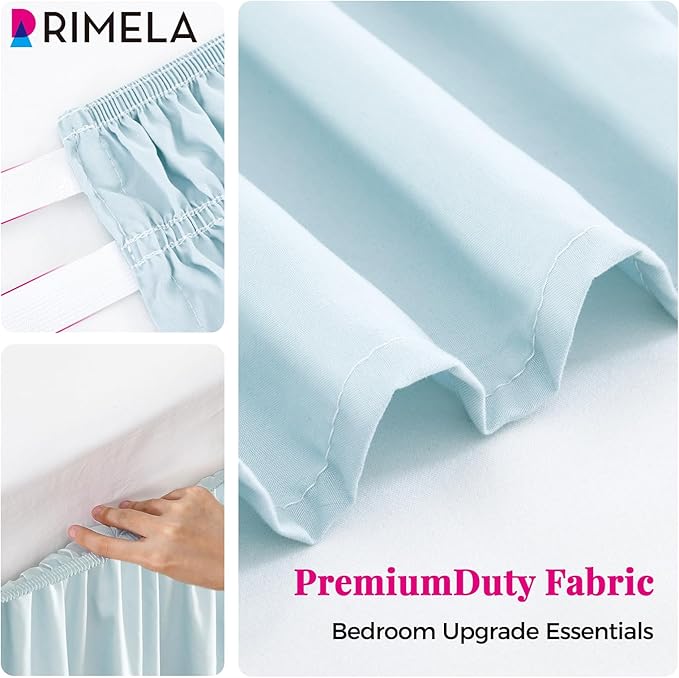 RIMELA Grayish Blue Bed Skirt King Size 15 Inch Drop, Wrap Around Elastic Bedskirt, Dust Ruffle for Adjustable Bed Base Machine Washable Easy to Install Bed Skirts