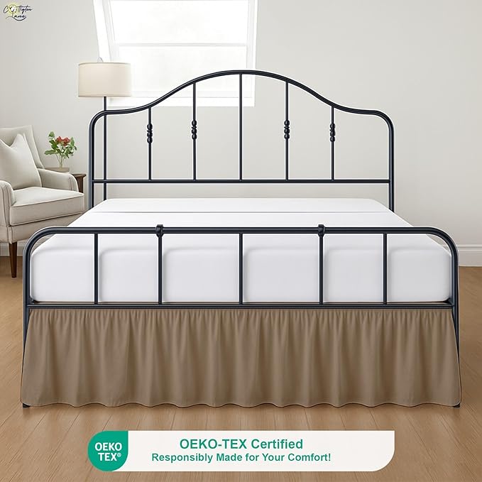 Cottington Lane Ruffled Bed Skirt Twin Size with Split Corner, Brushed Microfiber Hotel Quality Taupe Dust Ruffle, 12 Inch Drop Gathered Bedskirt, Soft and Stylish, Shrinkage and Fade Resistant
