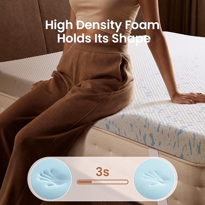 OhGeni 3 Inch Cooling Queen Size Gel Memory Foam Mattress Topper Pad,Washable Bed Cover with Anti-Slip Base &Zipper,Fits 6"-19" Mattresses with Straps,Extra Comfort for Sleep & Back Pain Relief