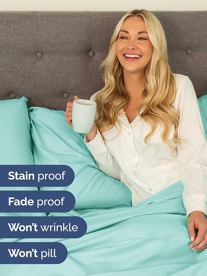 Extra Deep Pocket Twin XL Sheets - 3 Piece Breathable & Cooling Bed Sheets - Hotel Luxury Bed Sheet Set - Soft, Wrinkle Free & Comfy - Easily Fits Extra Deep Mattresses - Deep Pocket Spa Blue Sheets
