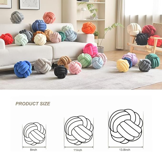 Decorative Throw Knot Pillow Ball for Home Chair Sofa Couch Bed Aesthetic Round Velvet Knotted Pillow Cushion (Yellow, 11 inches)