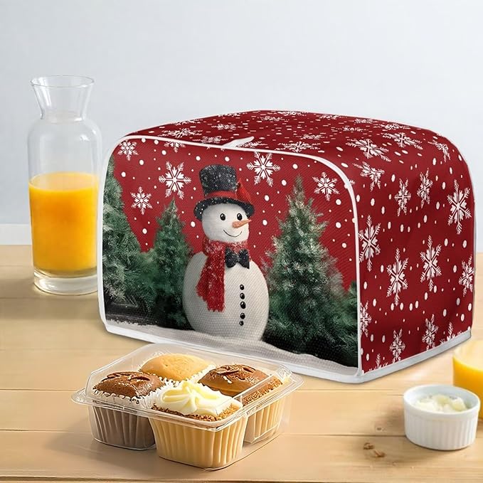 Snowman Snowflake Printed Toaster Oven Cover Kitchen Machine Covers, 4 Slice Toaster Cover Fits Most Standard Toasters, Small Kitchen Appliance Covers for Decorative, Red