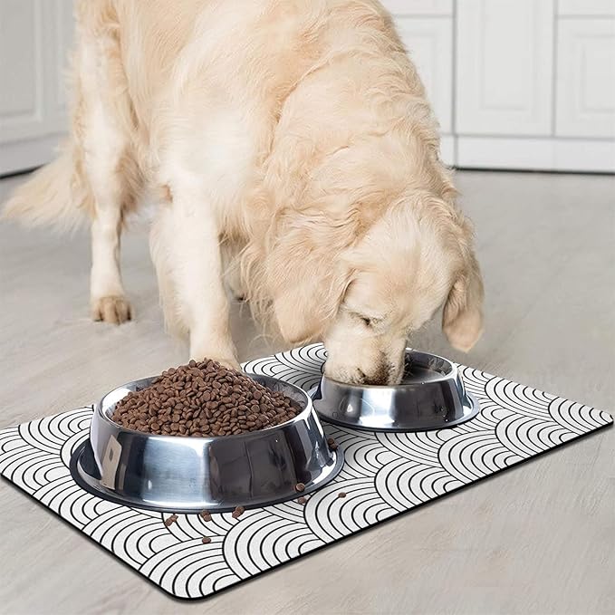 Dog Food Mat for Floors, Absorbent and Quick-Drying Pet Cat Food Mat,Anti-Fouling and Easy-to-Clean Pet Feeding Mat,Dog Bowl Mats for Messy Drinking Water Bowls.17 x27inch Boho Style