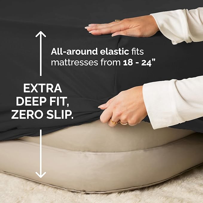 Air Mattress Sheet Set for Twin Size - 3 Piece Breathable & Cooling Sheets w/Extra Deep Pockets - Fits Inflatable & Blow Up Air Mattresses Up to 24 Inches Thick - Ultra Soft & Wrinkle Free - Black